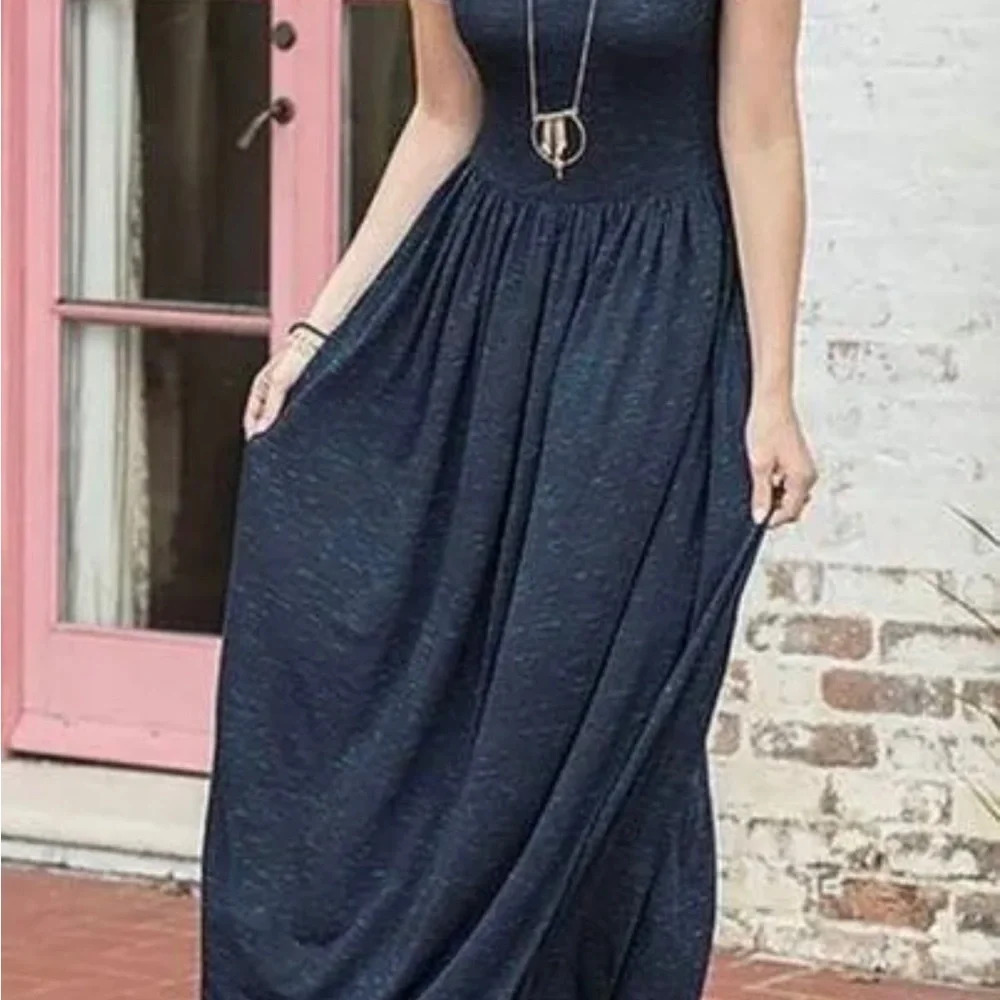 MATILDA JANE Excellent Used Condition Navy Blue Curtain Call Maxi Dress XS A8